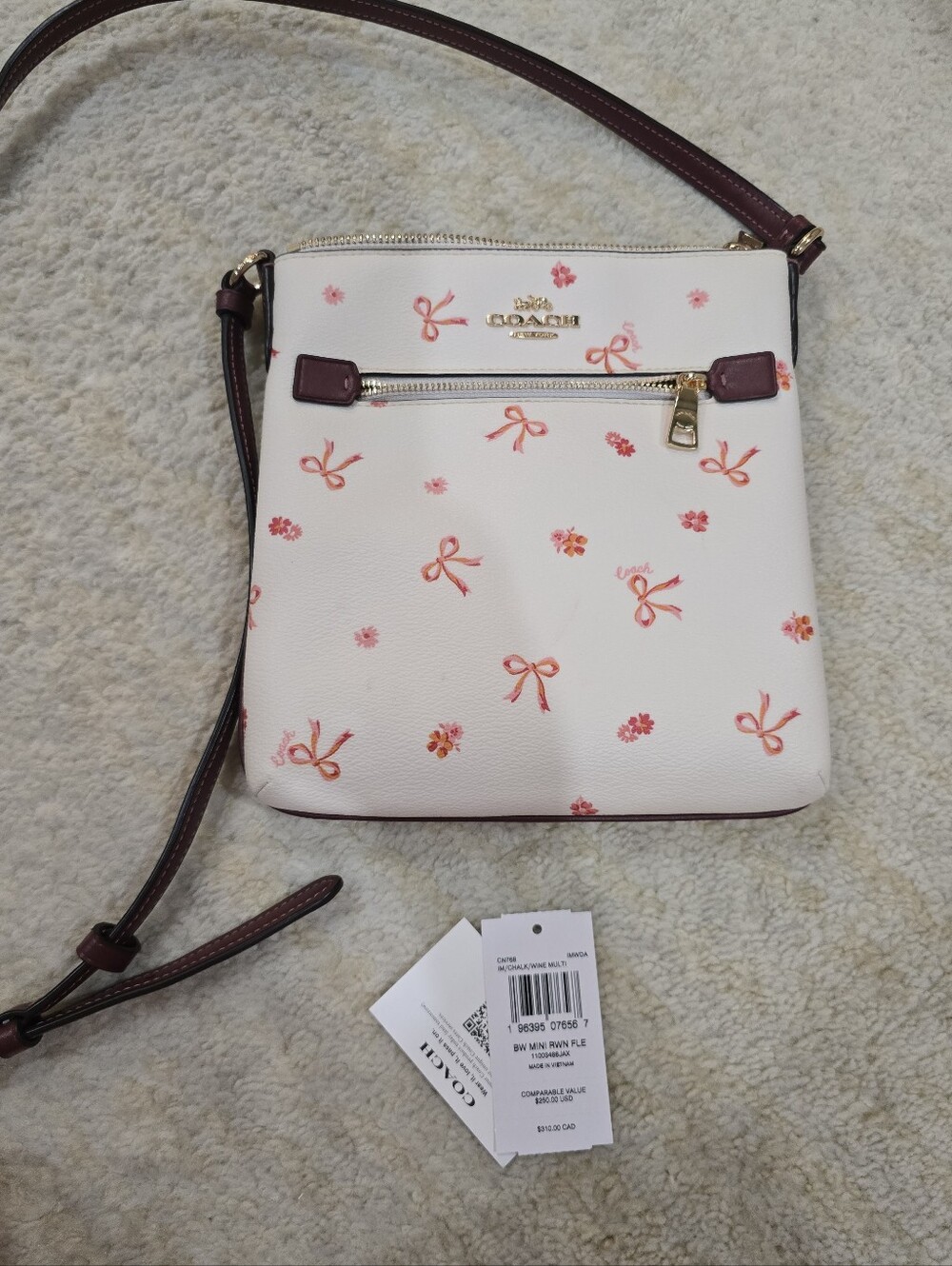 Coach White Crossbody with Pink & Coral Bow Print